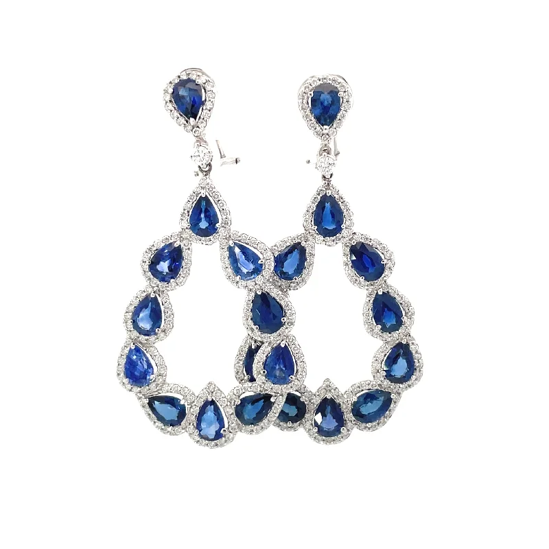 Linked hearts earrings-White Gold Diamond Sapphire Chandelier Earrings