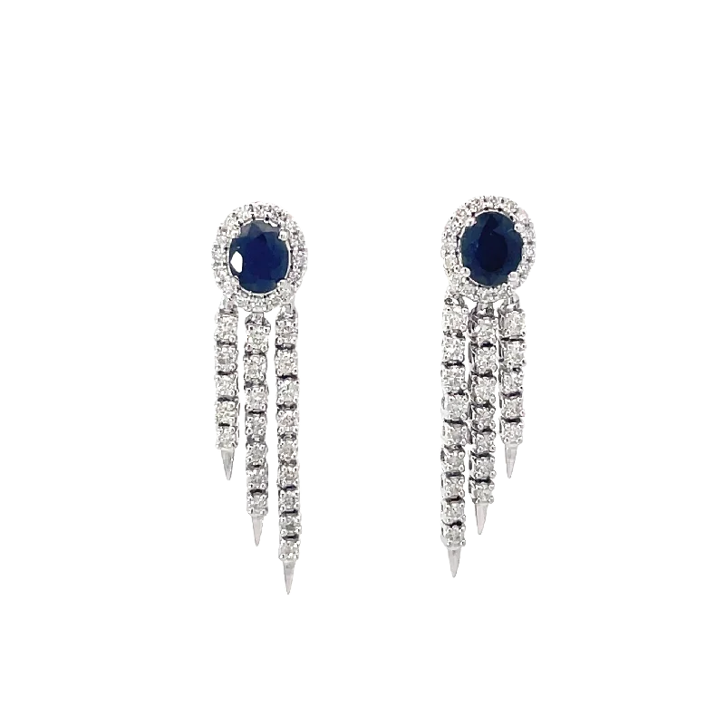 Five-stone earrings-White Gold DIamond Sapphire Drop Earrings