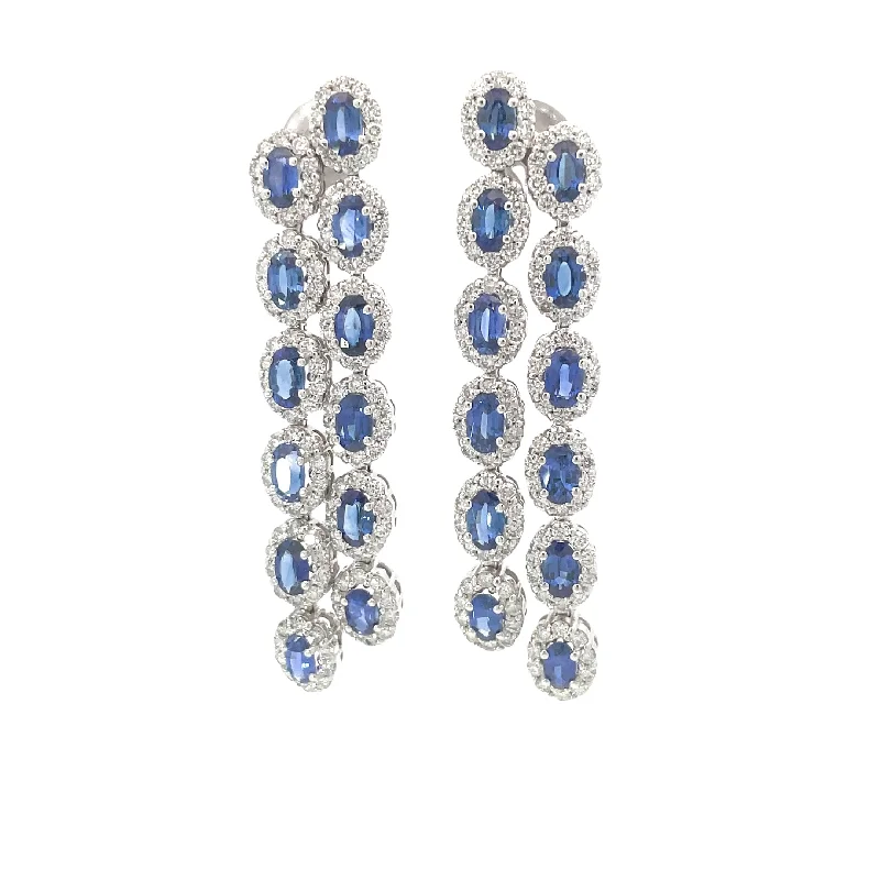 Sleek platinum earrings-White Gold Diamond Sapphire Drop Earrings