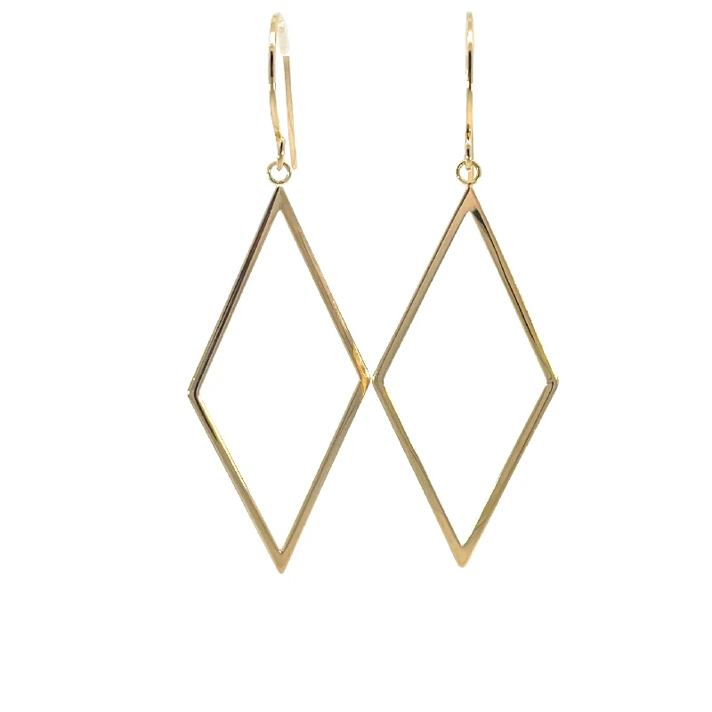 Hand-carved earrings-Yellow Gold Open Frame Drop Earrings